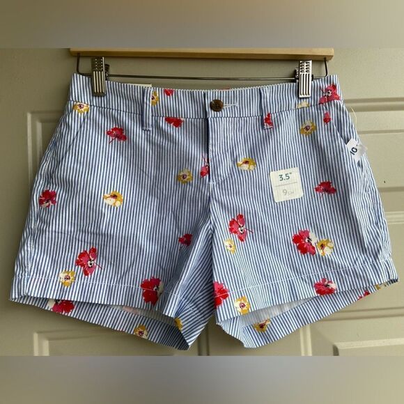 Old Navy Women's Everyday Short Sz 0 Blue White Stripe Floral Flat Front Shorts - Picture 3 of 11